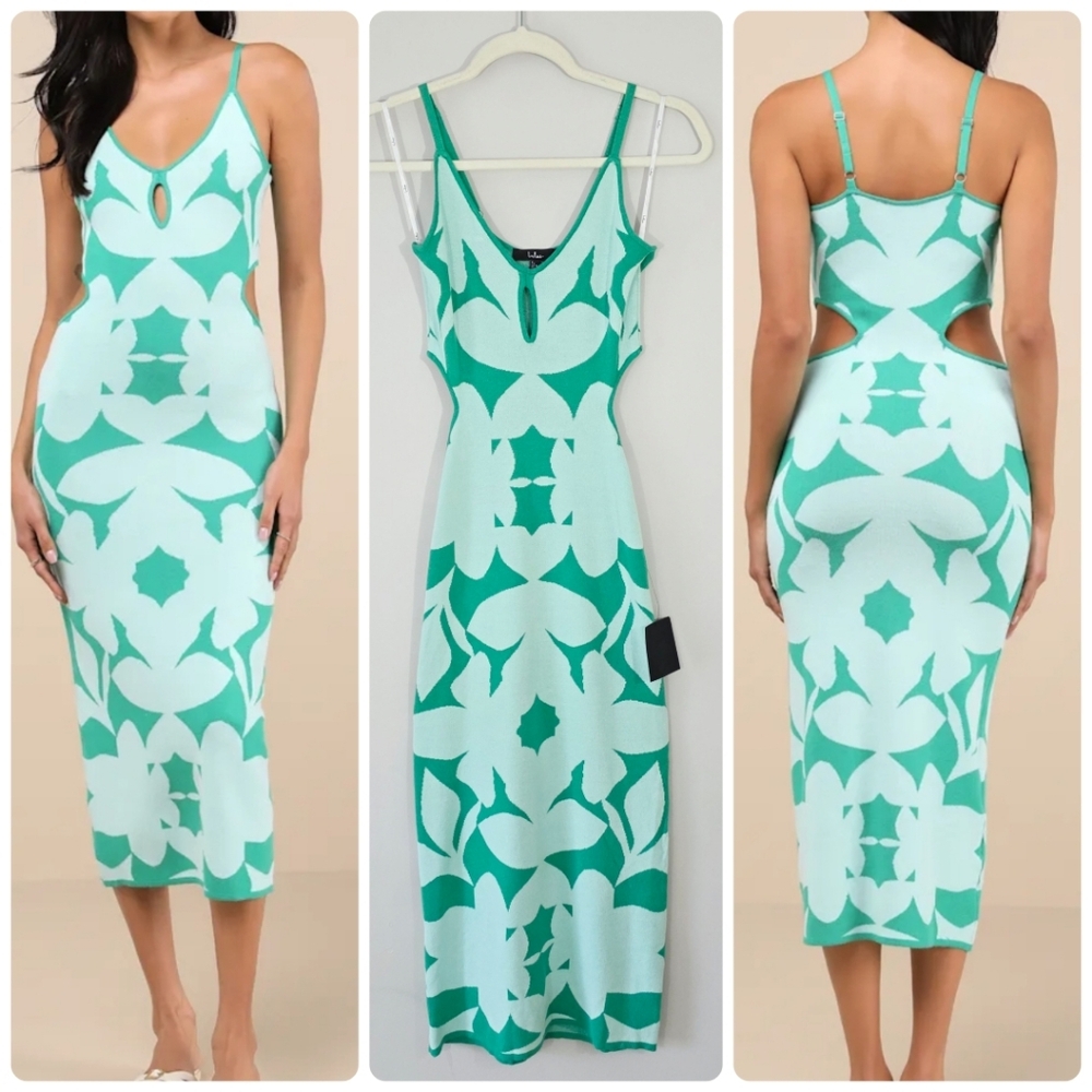 Lulu's Aqua & Mint Cutout Backless Keyhole Bodycon Midi Dress